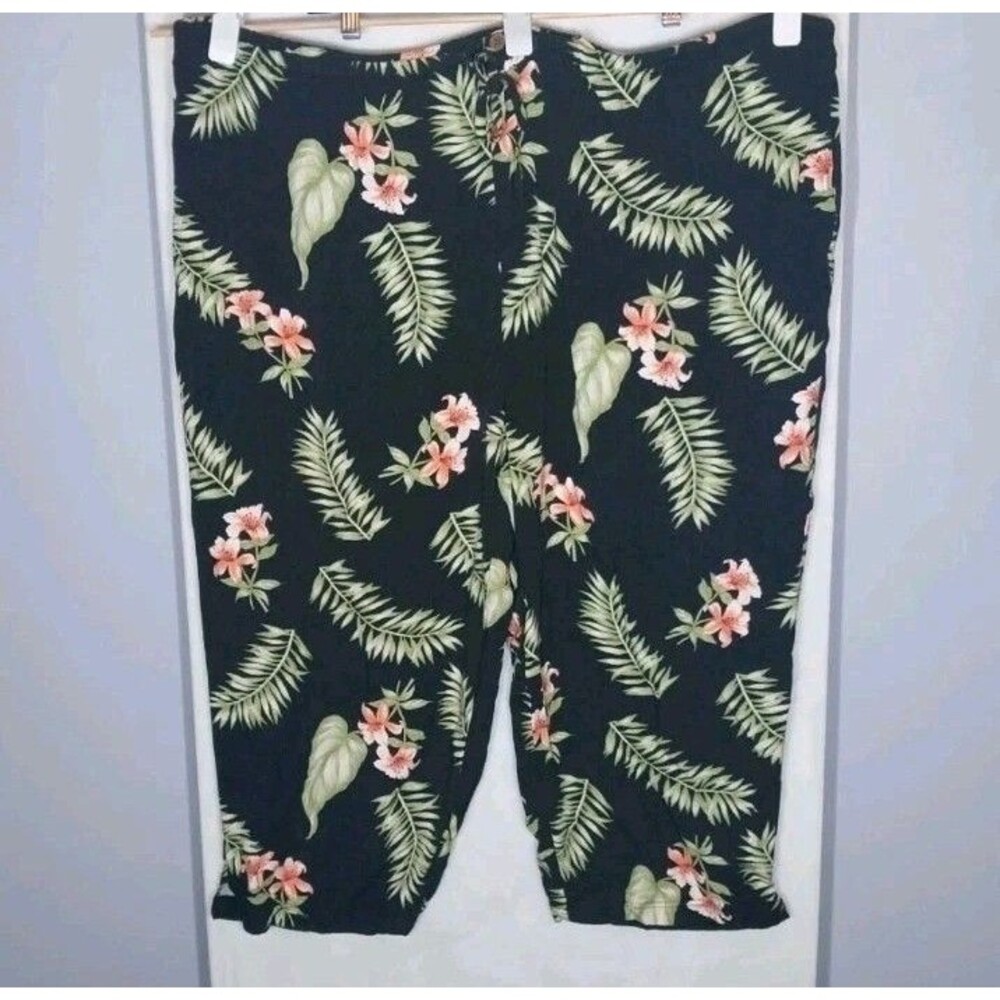 Tahiti Reef Club 3X Hawaiian Capri Pants Palm Leaf Drawstring Rayon